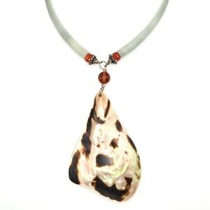 Mark Edge 925 Sterling Silver Shell Amber and Glass Bead Pendant Necklace Signed